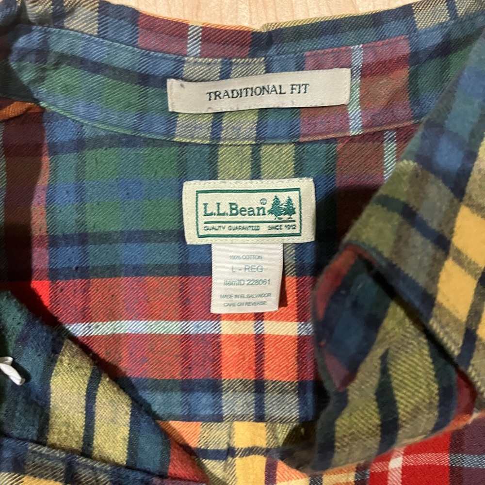 L.L. Bean Plaid Button-Down Shirt in Red, Green & Yellow - Picture 2 of 2